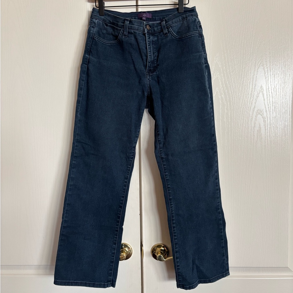 NYDJ dark wash mid rise straight leg stretch denim jeans size 8